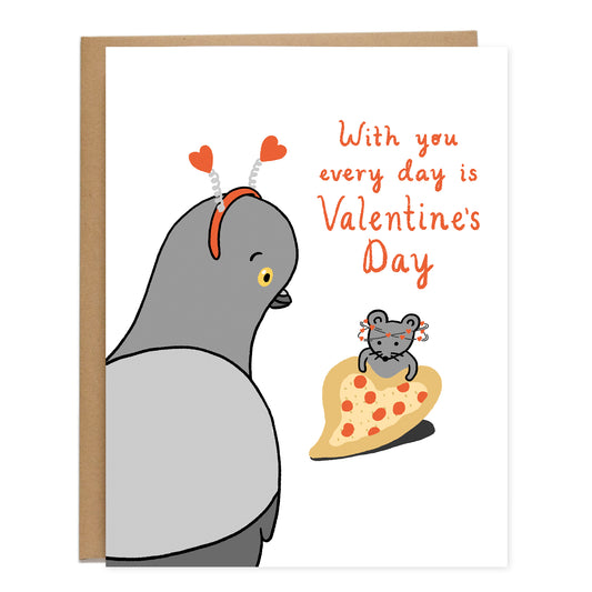 Heart Pizza Rat Valentine's Card, Pigeon, NYC