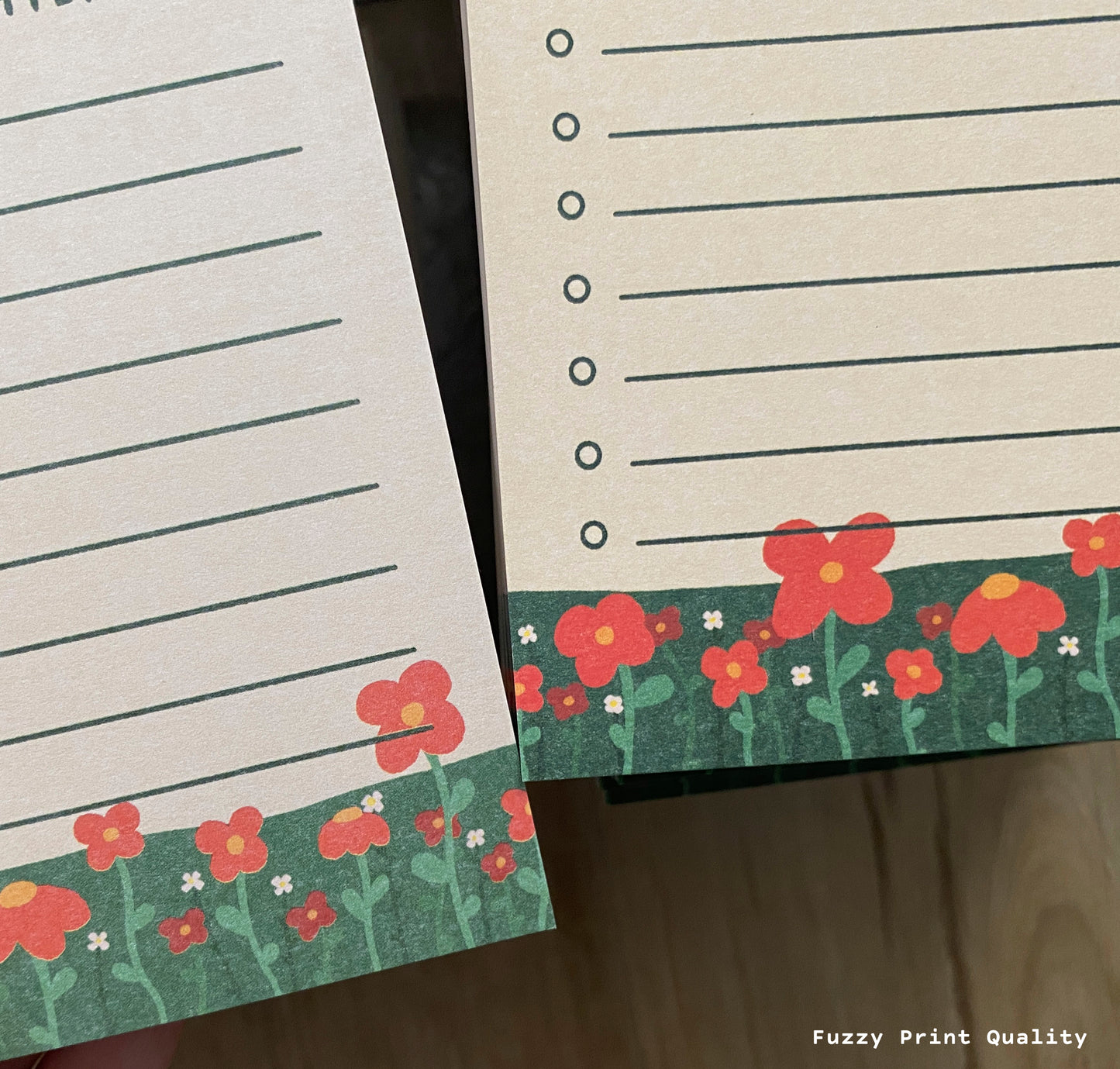 Seconds notepad with fuzzy print quality