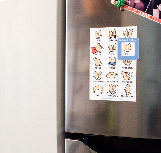 feelings magnet on a fridge