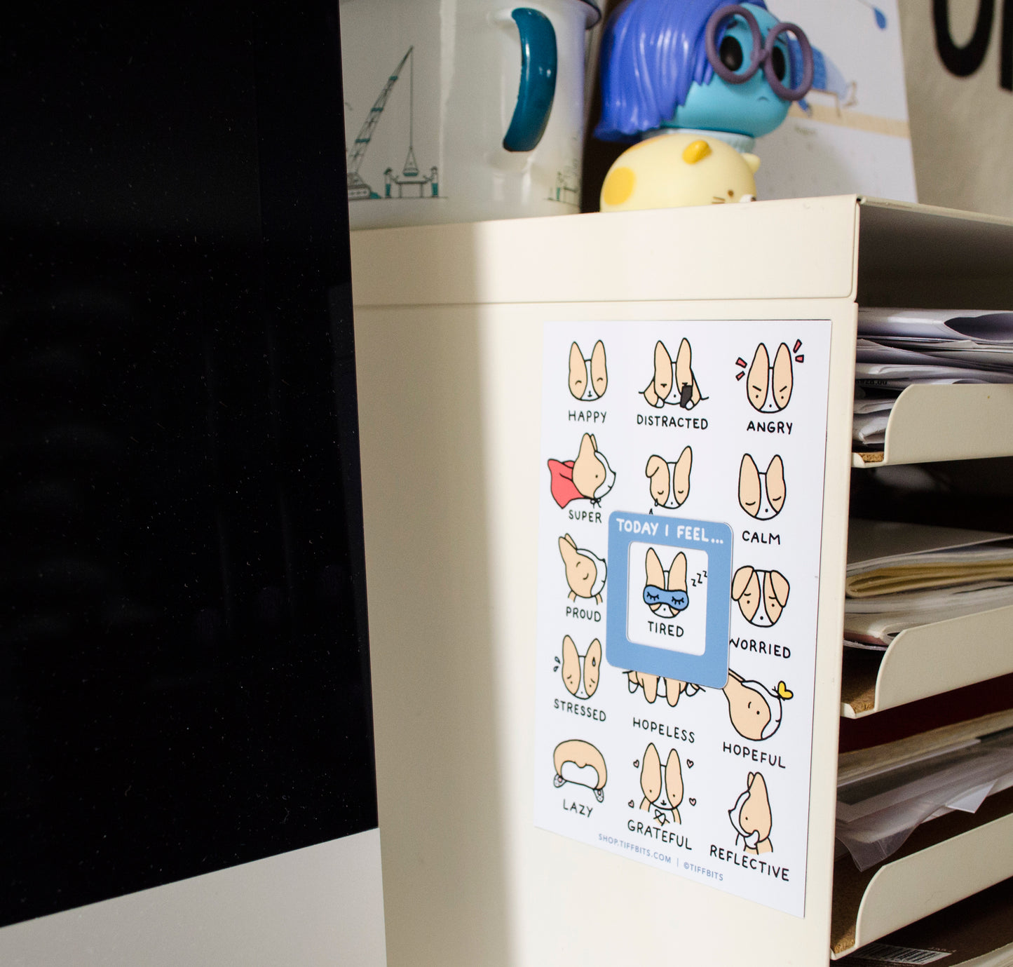 feelings magnet on a magnetic board letter tray