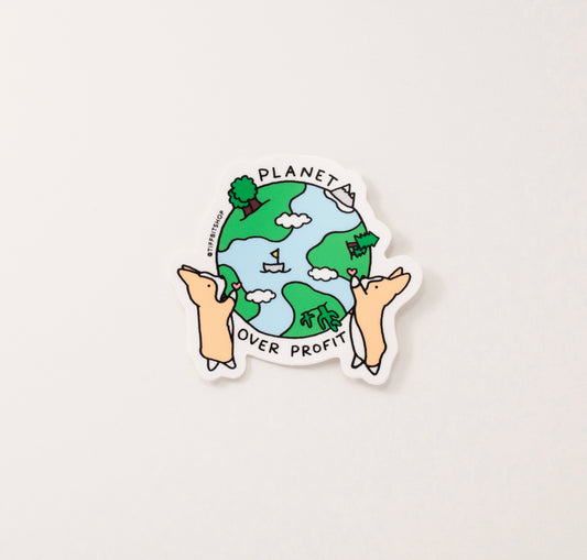 Planet Over Profit Corgi Sticker