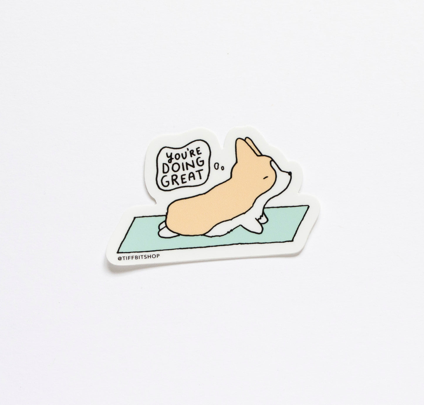 corgi doing yoga upward dog vinyl sticker