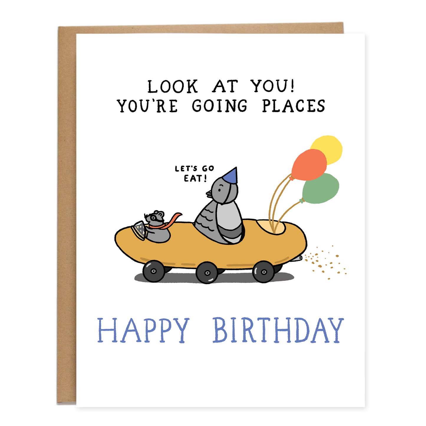 Bread Car Birthday Card, Pigeon, Rat