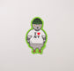 A sticker of a pigeon wearing a I Heart NY shirt and green beanie against a bright green background