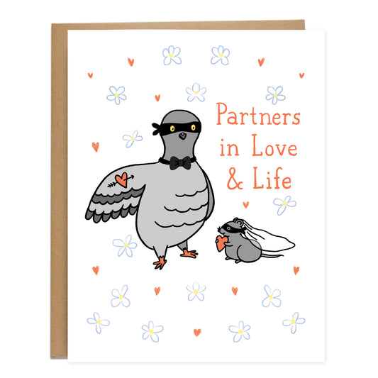 Partners in Love & Life Wedding Card, Pigeon, Rat