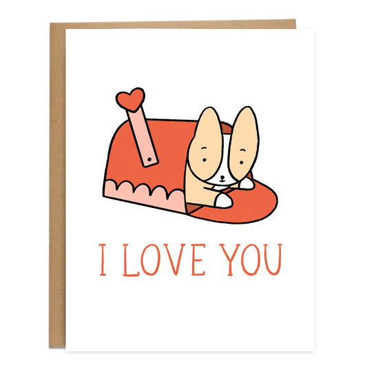 I Love You Mailbox Corgi Card, Valentine's