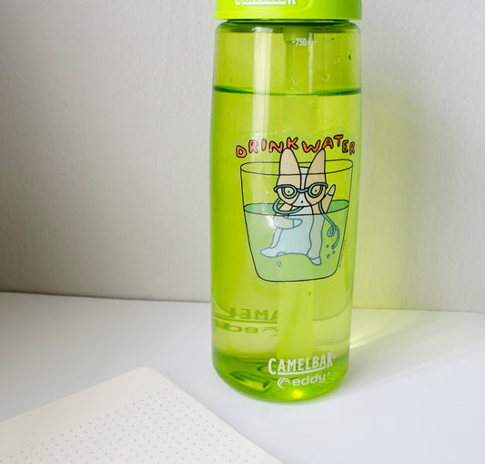 clear sticker on a water bottle