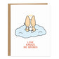 drawing of a corgi with a halo laying on a blue cloud, text reads love knows no bounds
